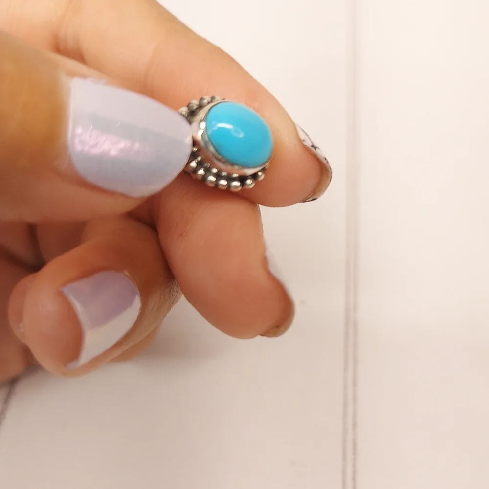 Natural Turquoise Stud Earrings - Picture 7 of 7